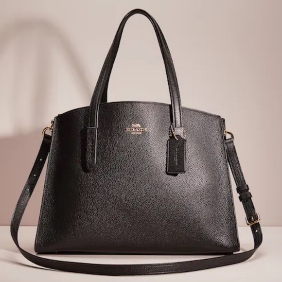 Coach Handbags - COACH Charlie Carryall Pebbled Leather Handbag Black